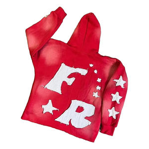 Sudadera con capucha con bordado desgastado lavado personalizado para hombre, forro polar de algodón pesado 100% para ropa de calle de invierno, con capucha teñida lisa - Product Image 2