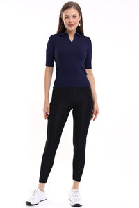 Blusa de punto con cuello Polo para mujer, camiseta de manga corta elástica elegante y cómoda de verano transpirable, servicio OEM personalizado - Product Image 2