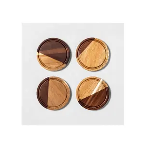 Disponible en gros et en usine prix teck bois mangue acacia carré rond sous-verres en bois différentes conceptions formes de l'inde