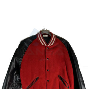 <b>Red</b> <b>and</b> <b>Black</b> Baseball <b>Varsity</b> <b>Jacket</b> with Adjustable Drawstrings Roomy Hand Warming Side Pockets Cotton Polyester Blend Fabric - Product Image 2