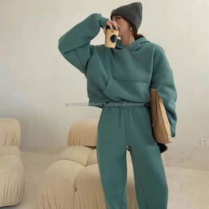 Nouveaux sweats à capuche en coton uni à col rond avec logo personnalisé par transfert thermique pour femmes, style oversize, pour survêtement - Product Image 1