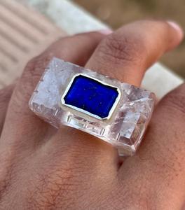 Bague en cristal naturel avec pierre précieuse Lapis Lazuli au centre de la bague Bague de déclaration unique pour homme ou femme - Product Image 6