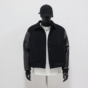 Veste universitaire pour hommes personnalisée OEM Corps en laine Manches en cuir Casual Winter Stand Chenille Patch Broderie Lettre Motif Logo avant - Product Image 4