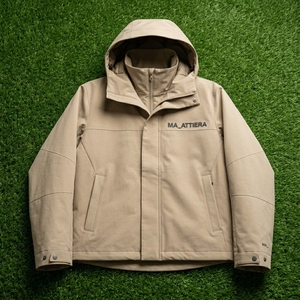 <b>Men</b> Beige Hooded Outdoor <b>Jacket</b> Windproof Full Zip Casual Hiking Camping Workwear <b>Utility</b> <b>Jacket</b> - Product Image 4