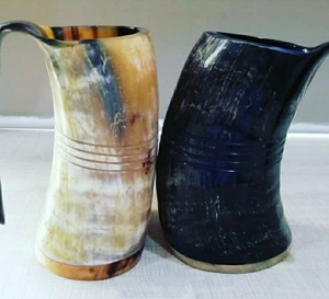 <b>Handmade</b> Natural Burnt Horn <b>Mug</b> with Wooden Base Solid Pattern Viking Beer Drinking Ceramic Cup with Hand Grip Minimum Order 1pc - Product Image 4