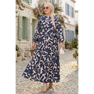 Robe en viscose bleu marine à demi-boutonnage pour femme, motif feuilles élégant, respirante, grandes tailles, décontractée, pour le quotidien et les fêtes, du XS au XL - Product Image 1