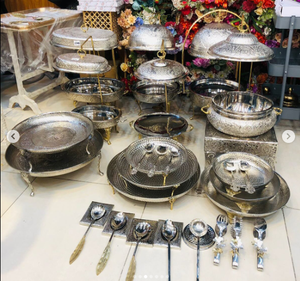 Motif gaufré table à manger de luxe ensemble de plats à friture suspendus fleurs en laiton floral or argent acier inoxydable 8 litres - Product Image 5