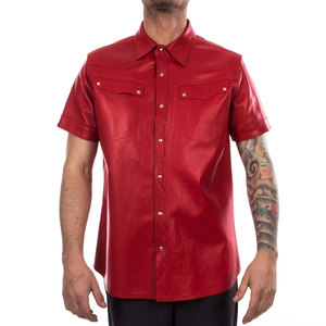 Pu cuero nuevo diseño de moda camisas de cuero para Hombres Nuevo estilo Streetwear camisas de cuero de manga corta - Product Image 2