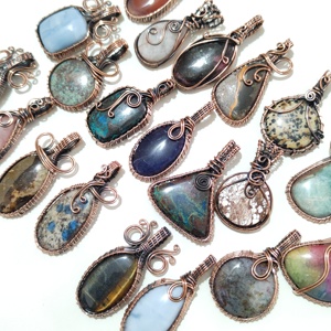 Natural Multi Copper Wire Pendant Lot Gemstone Handmade Pendant Mix Stones Copper Wire Lot ForJewellery Making - Product Image 4