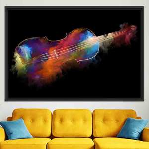 Impression sur toile abstraite avec violon : cadeau pour les amateurs de musique en verre trempé, toile encadrée noire - Product Image 1