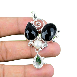 Cadeau de mariage parfait de haute qualité en argent Sterling 925 fait à la main pierre précieuse Spinner noir Onyx pendentif classique 925 bijoux estampillés - Product Image 1