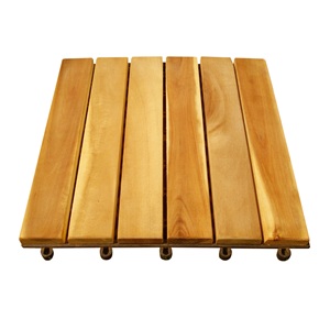 Baldosas de Madera de Teca Cuadradas, Tapete de Suelo para Exteriores con Sistema de Enclavamiento, 6 Listones para Baño, Patio, Balcón - Product Image 1