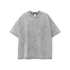 Personnalisé votre conception O cou goutte épaule à manches courtes poids lourd haute qualité lavé à l'acide t-shirts pour hommes - Product Image 4