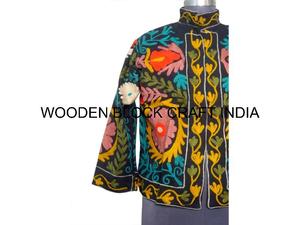 Veste Suzani en toile de canard faite à la main tendance, 100% coton, tricotée, respirante, écologique, matelassée, manteau d'hiver régulier pour femmes - Product Image 6