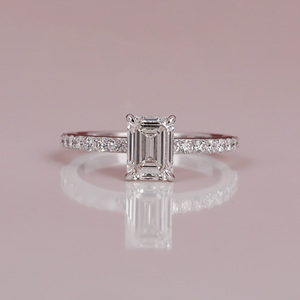 Bague de fiançailles en plaqué or massif 14Kt, certifiée IGI, luxueuse et tendance, en diamant de laboratoire taillé en émeraude, bague cadeau pour femme - Product Image 2
