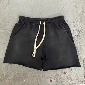 Short de sueur vierge personnalisé avec cordon de serrage lavage à l'acide bords bruts Vintage Plain French Terry Cotton Fleece Jogger Sports Wash Mens Shorts - Product Image 6