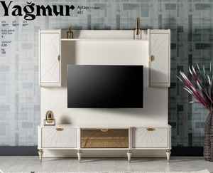 Soporte de TV minimalista moderno de lujo de madera maciza con mesa de vidrio para el hogar, oficina, sala de estar, dormitorio o comedor - Product Image 5