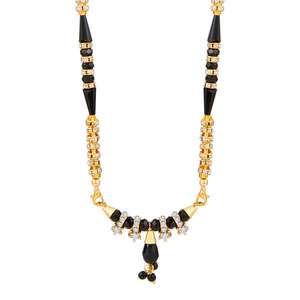 Kriaa Fine Jewelry <b>Set</b> Gold Plated Mangalsutra with White Austrian Crystals and <b>Beads</b> 1500642 - Product Image 1