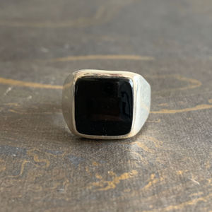 Men's Black Onyx Signet <b>Ring</b> 6.4 Grams <b>Garnet</b> Fine Jewelry with Bezel Setting Geometric Statement Design for Everyday Wear - Product Image 1