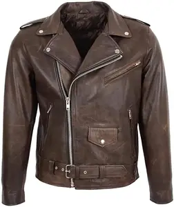 Мужская кожаная спортивная куртка, байкерская куртка из натуральной потертой шкуры ягненка, оптовая цена