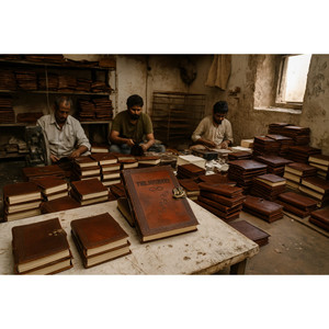 Luxury Handmade Terracotta Leather Journal Goat Sheep Leather Cover Hand-Embossed Design Gravure Printed Pages Pure Recycled - Product Image 5