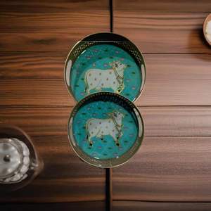 Base de impresión personalizada Bandeja de oro alemán Bellamente hecha a mano de metal de alta calidad para la decoración del hogar Decoración de la boda - Product Image 4