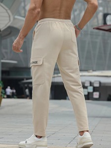 Nouveauté Pantalon cargo écologique et respirant 100% coton grande taille avec poches à fermeture à cordon de serrage finition délavée pour hommes - Product Image 3