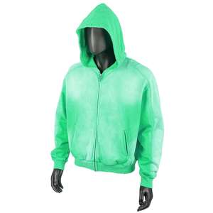 เสื้อฮู้ดดี้ทรงบ็อกซี่แบบครอป ซิปหน้า ผ้าฟอกสีแบบแอซิดวอช คุณภาพสูง มีกระเป๋าซ่อน ตกแต่งผ้าปะที่ไหล่ สไตล์ซันเฟด สำหรับผู้ชาย แบบสั่งทำพิเศษ - Product Image 4