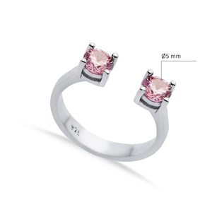 Anillo de plata ajustable con diseño de piedra CZ rosa de corte redondo de 5mm, joyería turca hecha a mano al por mayor - Product Image 2