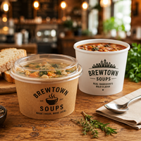 Bol en kraft blanc personnalisé AT PACK de 500 ml et 1000 ml pour la soupe, la salade, les plats à emporter, emballage alimentaire