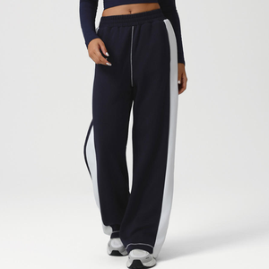 Pantalons de jogging en molleton de coton pour femmes en gros, taille haute, respirants, coupe-vent, décontractés, hiver, devant plat, teinture unie, cordon de serrage - Product Image 4