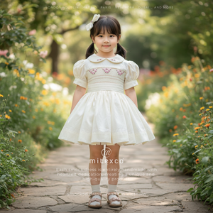 Vestido acampanado amarillo para niñas hecho de algodón suave, diseño personalizado, hecho en Vietnam por MITEXCO, un proveedor de confianza. - Product Image 1