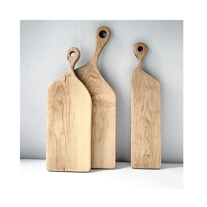 Set of 3 Wooden Serving Platters and Trays Cheese Plate with Handle Beech Wood Cutting Chopping Board