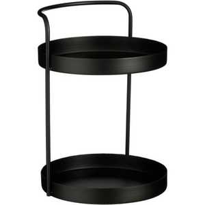 Estante de exhibición de 2 niveles de calidad superior, decoración de vajilla de Metal redonda, soporte multiusos de color negro con asa - Product Image 4