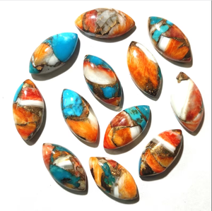 Cabochon naturel en forme de marquise turquoise et cuivre à dos plat pour la fabrication de bijoux, fournisseur en gros de bracelets - Product Image 3