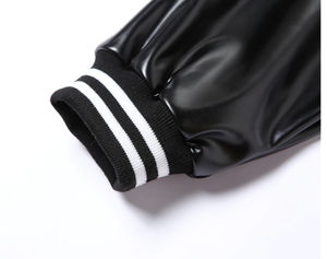 Chaqueta de cuero con cuello en V y hombros caídos personalizada de alta calidad para mujer, lona transpirable, estilo Varsity Letterman, tinte liso - Product Image 3