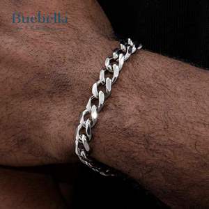 Men's Hip Hop 9mm <b>Solid</b> 925 Sterling <b>Silver</b> Cuban Link <b>Bracelet</b> Stylish Jewelry Gift Idea - Product Image 1