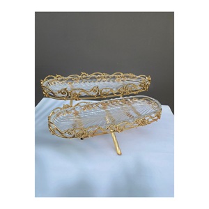 Plato de Presentación de Dos Niveles, Forma Ovalada, Color Dorado, Estilo Clásico para una Presentación Elegante - Product Image 3