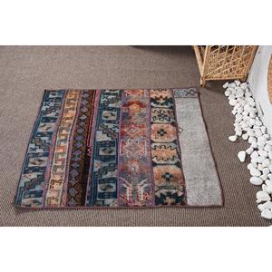 Alfombra Turca Vintage, Alfombra de 3,37x3 pies, Alfombra Ikat Azul Marrón - Product Image 1