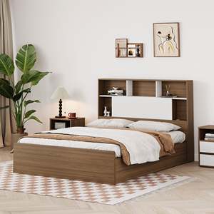 Hydraulic Storage Bed Frame with Integrated <b>Bookcase</b> Headboard, Lift Up Platform Bed with Hidden Storage Compartment, Modern Woo - Product Image 4