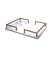 Plateau de service en marbre blanc et métal avec poignée design, plateau de service pour desserts et pâtisseries, organisateur de nourriture pour comptoir de cuisine