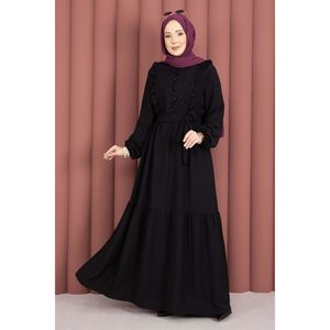 Robe Hijab Africaine Écologique pour Femmes Noires avec Bordure en Dentelle Élégante et Ceinture Manches Longues - Product Image 4
