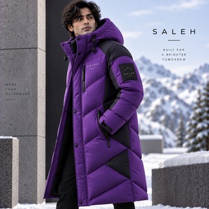 Men's <b>Long</b> Puffer Jacket Winter Warm Quilted Hooded <b>Coat</b> Canvas Front Logo <b>Waterproof</b> Insulated OEM Wholesale - Product Image 4