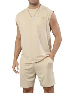 ชุดวอร์ม2ชิ้นสำหรับผู้ชายทรงไฮสตรีทพร้อมเสื้อยืดแขนกุดและเสื้อกล้ามลำลอง - Product Image 5