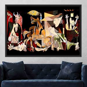 Impression sur toile abstraite et surreale moderne, œuvre d'art personnalisée de Picasso, décoration de mariage, 1P : encadré noir - Product Image 1