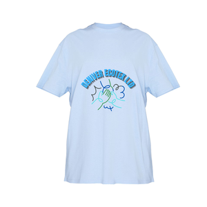 Camiseta Básica de Algodón Ajustada Unisex, Diseño Liso Informal Personalizado, Estampado de Talla Grande, Corto con Logotipo de Poliéster Blanco y Azul para Niñas - Product Image 1