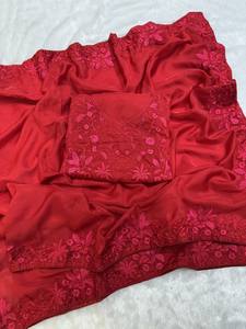 Designer indien dernier à la mode lourd Tebby rouge Organza tissu broderie Sari Blouse ethnique belle élégante exclusive Saree - Product Image 3