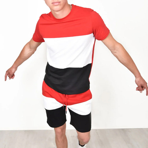 Conjunto de Camiseta de Manga Corta para Hombre con Bloques de Color Rojo, Blanco y Negro, Informal, Transpirable, de Verano, Tejido de Poliéster y Algodón - Product Image 3