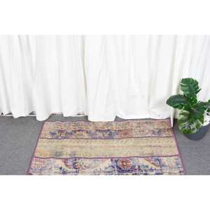 Alfombra de lana azul y beige de 1,8x3 pies vintage clásica turca área grande rectángulo pasillo patrón abstracto con respaldo de látex para habitaciones - Product Image 2