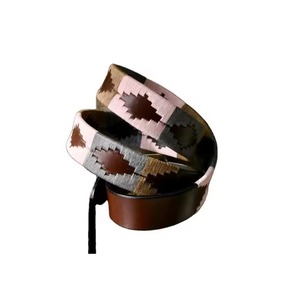 Cinturón Polo Tejido a Mano, Verde, Azul Marino, Rojo y Blanco, Cuero Marrón Castaño y Hebilla de Latón, Inspirado en Gaucho Clásico - Product Image 3